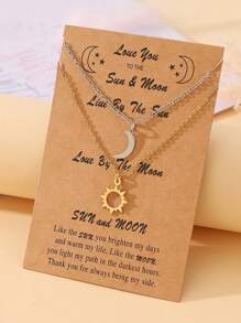 Goodwaro 2pcs Stainless Steel Sun & Moon Pendant Necklace Set, 18K Gold Plated, Minimalist Style, Love, Friendship Gift Suitable For Holidays, For Women - Gold 2-piece Set - View 4