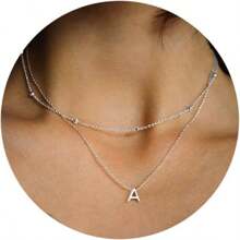 1 Pc Stainless Steel Layered Initial Necklace Tiny A-Z Pendant Choker Necklace Cute Initial Letter Necklace For Women