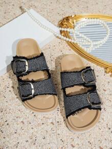 女士休闲夏季搭扣厚底拖鞋