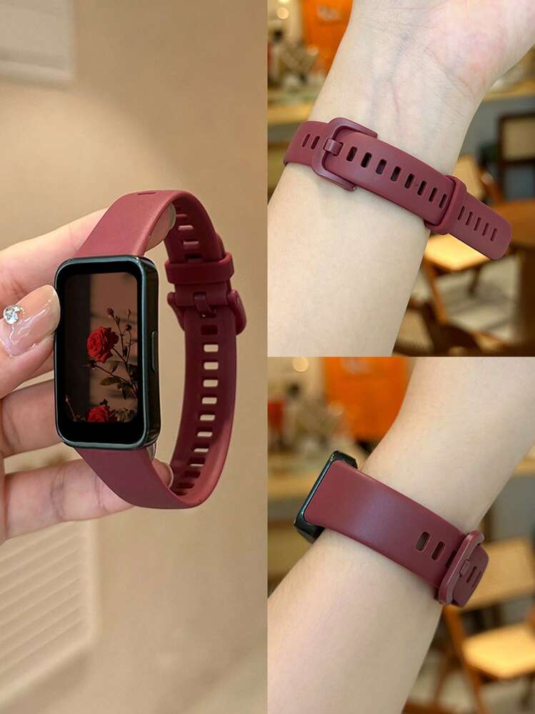 1 条纯色 TPU 替换表带，适用于 10/9/8/7/6 和 Honor Band 7/6 系列，男女通用商务表带配件 - 酒紅色 - 查看 12
