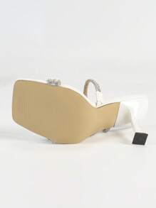 Women's White High Heel Sandals, New Fashionable Comfortable Minimalist Design, Suitable For Spring And Summer, With Shining Rhinestone - White - View 5