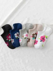 5pairs Flower Pattern Daily Wear Casual Women Ankle Socks, No Show Socks - Black and White - View 7