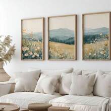 Bộ 3 bức tranh phong cảnh đồng quê Boho Mountain Daisy Wildflower không khung trang trí nhà nông thôn thẩm mỹ Tranh in vải canvas tối giản cho ký túc xá, căn hộ, phòng khách, phòng ngủ, trang trí nhà hiện đại - Nhiều màu - Xem 1
