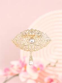 1pc Arabic Style Golden Metal Rhinestone-Encrusted Pendant, Suitable For Scarf, Wedding, Party, Mother's Day Gift - Corsage Scarf Button - View 2