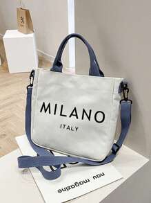 White Canvas Bag Ins Style Messenger Bag Printed With Letters "MILANO ITALY ﻿", Large-Capacity New Cute Shoulder Bag, Diagonal Shoulder Bag, Cute Bow Leopard Design Highland Cow Pattern, Large-Capacity Tote Bag, Portable, Adjustable Blue Shoulder Strap,With Artistic Letters And Pattern Printing Design, And Convenient Shopping Bag For Daily Use. Teacher'S Thank-You Gift, Mother'S Day Gift, Suitable For Travel,Beach, School, Work & Daily Use