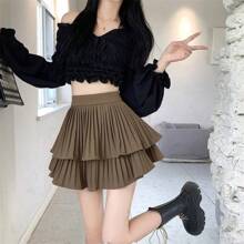 Mini Skirt Cute  Balletcore Elastic High Waist Ball Gown Ruffle Patchwork Lolita Skirt Short Korean Sweet Y2K Women Clothing - 黑色 - 查看 7