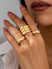 3 件套金属光滑线圈风格中世纪可调节女士戒指套装，时尚珠宝套装，适合春夏季度假穿着，充满活力的配饰 - 簡約優雅款 - 查看 8