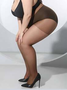 1 Pair Plus Size Women 20D Ultra Thin Sheer Minimalist Fashion Pantyhose - Coffee Brown - View 5