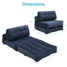 Folding Sofa Bed, Convertible Sleeper Chair With Pillow & Back Support, Portable Fold Out Chair Bed, Comfy Floor Sofa Lounge, Lazy Sofa For Dorm/Living Room/Office/Apartment - 藍色 - 查看 8