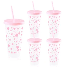5/10pcs Pink And Red Ribbon Bow & Heart Plastic Tumblers With Straws And Lids, Ribbon Bow Flat Bottomed Cup, Pink Plastic Cup, Coffee Mug, Reusable, Suitable For Cold Drinks, Home, Office, Decoration, Party Gifts, Daily Use, Weddings, Commemoration Day, Afternoon Tea, Valentine's Day, Birthday, Parties, Water Bottle Back To School