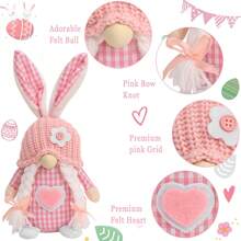 复活节侏儒装饰，1 件套毛绒复活节兔子手工制作的毛绒布娃娃兔子礼物可爱的复活节无脸兔子家居装饰，家居装饰 - 彩色 - 查看 2