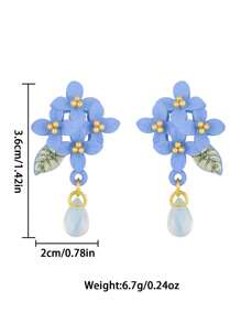 2pcs Simple Blue Floral Clip On Earrings, Minimalist Flower Non-Piercing Earrings - Blue - View 6