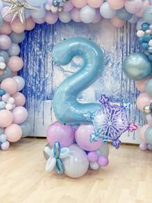 16 个/套冰雪奇缘主题生日派对装饰气球，包括 40 英寸（约 101 厘米）0-9 数字铝箔气球，浅蓝色、蓝色和紫色色调，巨型渐变雪花气球，冬季主题派对装饰 | 雪花派对装饰 | 圣诞派对装饰，圣诞节 - 彩色 - 查看 10