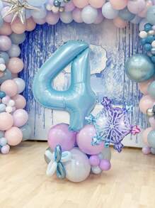16 个/套冰雪奇缘主题生日派对装饰气球，包括 40 英寸（约 101 厘米）0-9 数字铝箔气球，浅蓝色、蓝色和紫色色调，巨型渐变雪花气球，冬季主题派对装饰 | 雪花派对装饰 | 圣诞派对装饰，圣诞节 - 彩色 - 查看 9