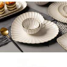 Vintage Crackle Glaze Ceramic Dinnerware Set, Japanese Chrysanthemum Plates, Steakpan, Fishpan, Soup Bowl, Coffee Cup, Home Use - Beige - View 5