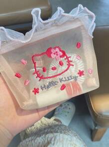 Sanrio Sanrio 1 szt. Cute Cartoon Hello Kitty Haft Kosmetyczka, przenośna kosmetyczka, odporna na plamy siatkowa torba z zamkiem błyskawicznym, torebka do przechowywania chusteczek menstruacyjnych