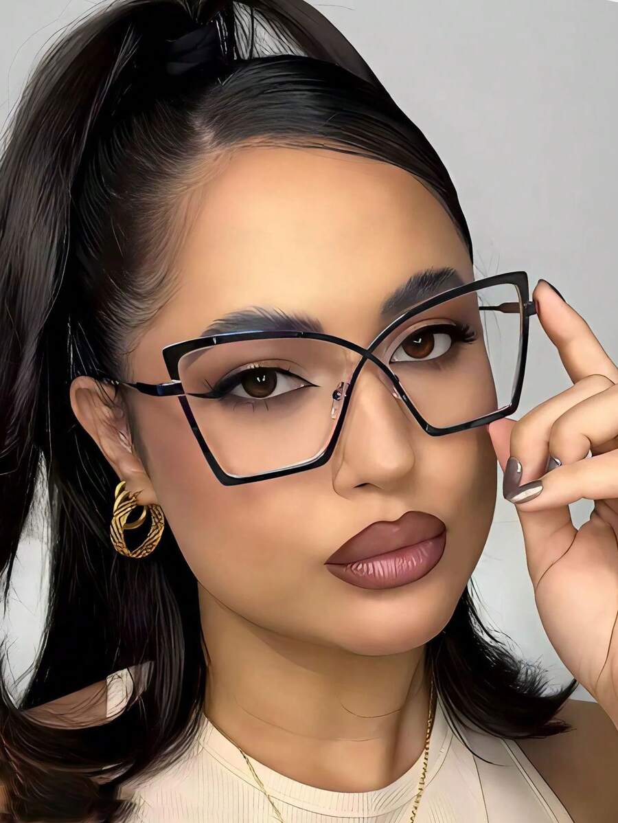 1副大框猫眼金属时尚眼镜架，复古个性百搭透明眼镜，男女通用，适合日常佩戴、通勤、阅读和写作