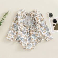 Infant Baby Girl Swimsuit One Piece Long Sleeve Rash Guard With Hat Set Floral Zipper Bathing Suit Beach Wear - 彩色 - 查看 3