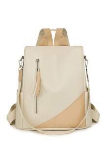 Multi-Functional Women Color-Block Shoulder Bag, New Fashion Versatile Large Capacity Anti-Theft Commuting Shopping Travel Backpack - White - View 1