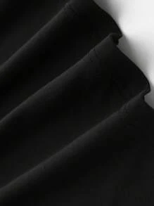 青少年男孩宽松大码休闲简约，小男孩长袖，信仰之鸟和字母印花，休闲图案套头衫，夏季短袖T恤 - 黑色 - 查看 4