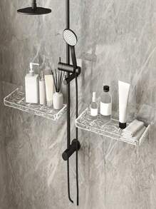 1pc Minimalist High-End Acrylic Ripple Pattern Bathroom Shelves, Wall-Mounted Rack For Bathroom, Vanity, Toilet, Makeup Organizer No-Drill