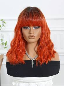 High Quality 14-Inch Synthetic Heat-Resistant Fiber Wig With Bangs In Short Orange Curls Ladies Wig Is Perfect For Holiday Party Everyday Wear