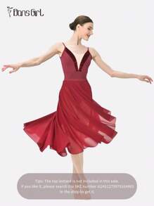 DonsGirl 1 chiếc váy múa ba lê co giãn cao cấp dành cho nữ - Thiết kế bèo nhún bất đối xứng, xẻ tà cao, váy dài, phù hợp cho biểu diễn múa đơn/múa đương đại và lễ hội. - Màu Đỏ Sâu - Xem 5
