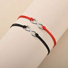 2pcs Woven Infinity Symbol Cord Bracelet, Vintage Couples Style - Multicolor - View 5
