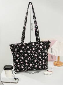 1 Piece Quilted Bow&Floral Tote Shoulder Bag Set Top Handle Handbag Portable Floral Tote Bag Commute Shoulder Bag Puffer Tote Bag With Insert Pouch Mommy And Me Matching Women Bags,Best Mother's Day Gift Ideas,School Bag Set,Lightweight,Portable,Large Capacity,Business Casual,For Teen Girls Women College Students,Perfect For Office,College,Middle School,High School,Work,Business,Commute,Stadium,Sports,Shopping,Holiday Valentine's Day Gift - Multicolor - View 12