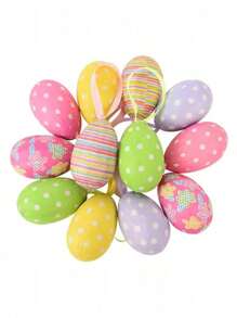 1/4/12 件泡沫复活节彩蛋复活节快乐派对家居装饰品彩色兔子鸟蛋挂饰 DIY 工艺品儿童礼物玩具 - 彩色 - 查看 12