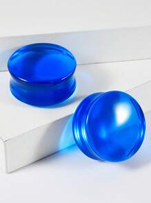 1Pair Transparent Blue Glass Solid Ear Plug No Thread Ear Expander Strencher Ear Gauges Tunnel Body Piercing Jewelry For Male&Female Daily Wearing 6-30mm - Blue - View 5