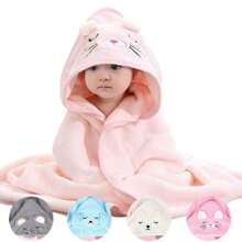 1pc Super Soft Microfiber Embroidered Hooded Baby Bath Towel, Animal Design Hooded Towel, Highly Absorbent, Great For Infants & Toddlers, Suitable For Boys & Girls