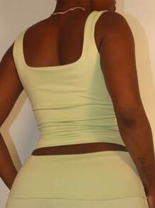 WOWDARK Women Autumn Minimal Square Neck Camisole & Shorts 2pcs/Set - Yellow - View 8