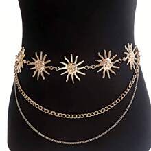 1 chiếc dây xích thắt lưng kim loại hình hoa hướng dương thời trang có thể điều chỉnh dành cho váy, dây xích body quyến rũ dành cho phụ nữ - Vàng - Xem 4