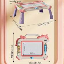 1 块带木制画架的交互式儿童绘图板 - 适合 3 岁以上男孩和女孩，非常适合生日、圣诞节和万圣节礼物，包括粉色/湖蓝色配件，最适合圣诞节 - 彩色 - 查看 3