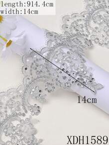 XDH1589 Embroidered Lace Trims, Handmade DIY Material For Wedding Dress, Curtain, Tablecloth, Wedding Decoration, Costume Design / Length: 3ft - 30ft - Silver - View 21