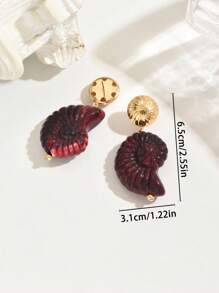 2pcs Elegant Sexy Boho Wave Watercolor Jade-Like Resin Block Asymmetrical Earrings With Gold Shell Charms, Suitable For Glamorous Party/Holiday Wear By Ladies, Colors Randomly Assorted (Synthetic Resin)