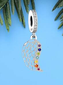 1pc 925 Sterling Silver Feather Shape Zirconia Diamond Pendant, DIY Beading Jewelry, Gift For Mother's Day
