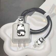 Accesorio de 5 piezas de protectores lindos de panda para cables de carga y datos, compatible con cargador iPhone de 18/20w