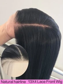 13x4蕾丝前置合成假发，预先拔毛，长直发，无需胶水，1B黑色，女士假发，26英寸，即插即用，适合初学者