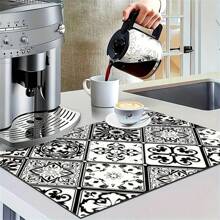 1/4/6/8 件花卉单色咖啡机垫 - 快速吸收、防滑、耐热厨房台面保护垫，适用于办公室、家庭或酒店使用，咖啡站垫 - 彩色 - 查看 3