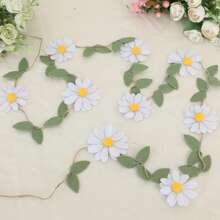 Handmade 1pc Floral Pennant Garland, Spring Flower Themed Birthday, Boho Style Pink, White, Orange, Purple Hanging Decoration, For Bedroom Decor And Photo Background