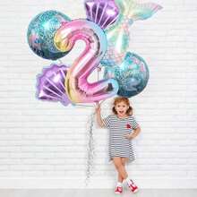 New Oversized Cartoon Mermaid Tail, Seashell Theme 32-Inch Ombre Number 0-9 Foil Balloons Birthday Set, Decoration For Birthday, Anniversary, Wedding, Party - Mermaid 6-piece Set - View 4