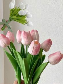 3 件人造 PU 郁金香，逼真纹理假花，适合家庭、办公室、婚礼装饰 - 彩色 - 查看 10