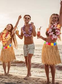 1set Hawaiian Grass Skirt With 4 Garlands,Summer Tropical Beach Party Decoration,Luau Decorations For Adults - 1set - View 6