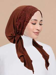 1pc New Solid Color Women Chemotherapy Cap With Lace Trim, Muslim Headscarf Turban Cap - A - View 2