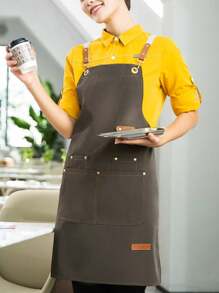 1pc Thickened Canvas Apron, Waterproof Apron For Cooking, Cafe, Coffee Shop, Catering Industry - One Size - View 3