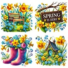 1 包复古春水仙花装饰贴纸，创意花卉手工贴纸，适用于剪贴簿、日记、相册、DIY、学校工艺品、文具用品 - 黃色 - 查看 3