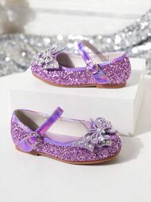 1 par de zapatos de princesa con lentejuelas de mariposa para niñas, aptos para primavera/verano - Morado - Ver 3