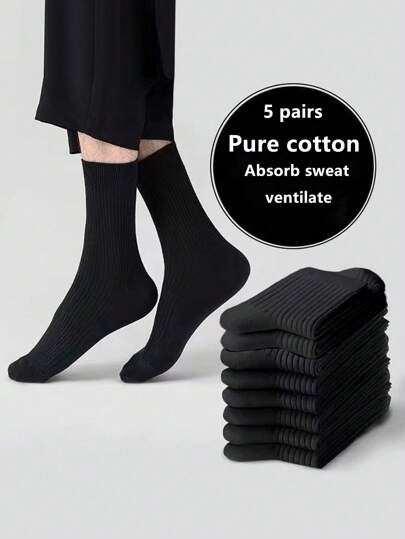 5 par svarta vertikalt randiga damstrumpor till mitten av vaden, en storlek passar alla unisex långa strumpor, höst